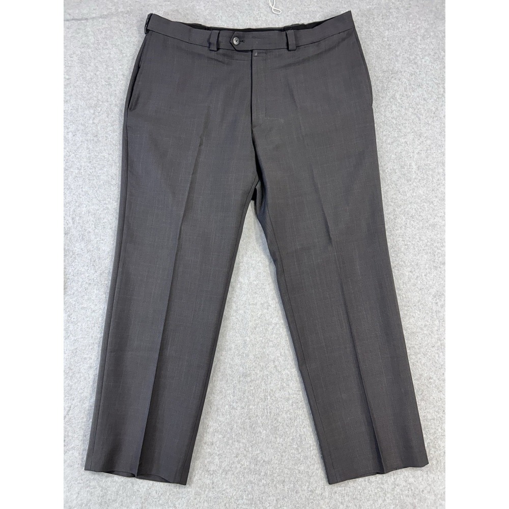 Haggar Mens Classic Fit Dress Pants Dark Grey Flat Front Slacks 38x29 Polyester